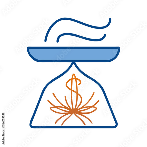 Delicate Saffron Strands With Weight Scale Symbol Representing Value and Quality