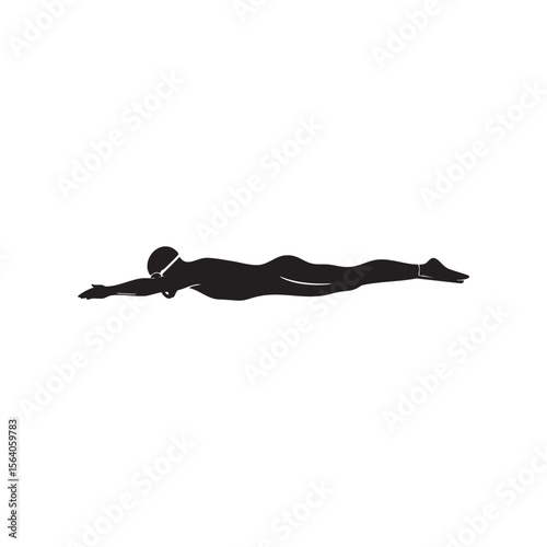 Swimmer in a competitive freestyle stroke silhouette isolated on white background