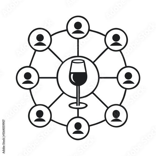 Wine Glass Silhouette Amid Interconnected Figures at a Social Event
