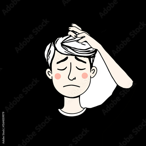 Sad face of boy due to intense stress with helping hand behind him