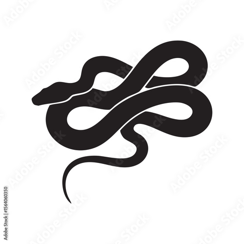 Black coiled snake silhouette isolated on white background