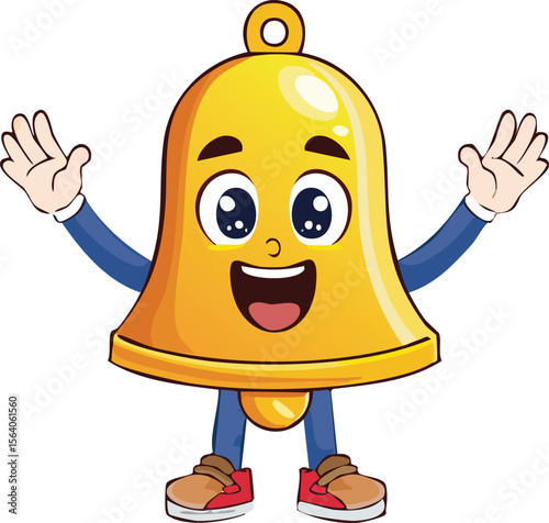 Surprised School Bell Character Ringing Loudly with Wide Eyes