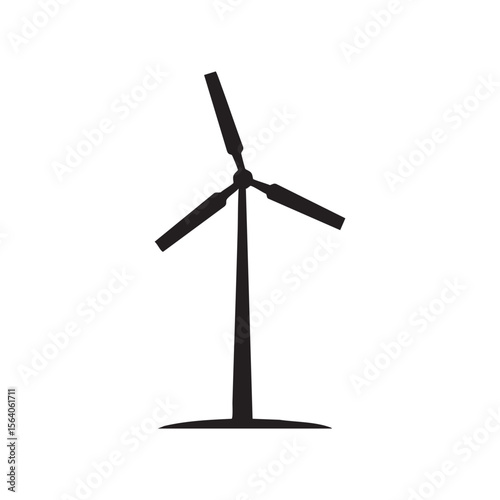 Black silhouette of a wind turbine with three blades isolated on white background silhouette