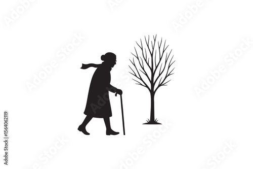 Late autumn silhouette on white background.01