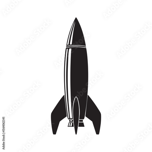 Classic rocket ship silhouette isolated on white background