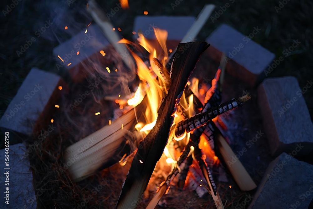 Fototapeta premium A muscular blacksmith forges red-hot metal in the warm glow of a roaring fire