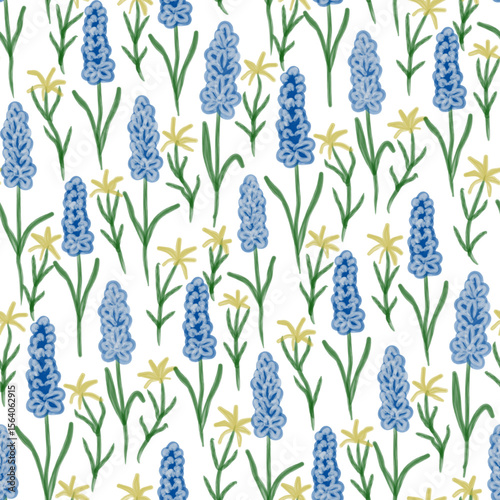 Colorful floral pattern, blue, yellow, green, white colors. Seamless floral pattern-767.