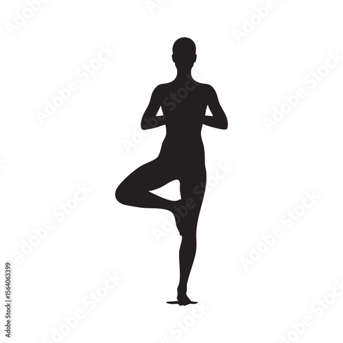 Person performing yoga tree pose silhouette isolated on white background