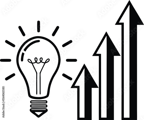 A conceptual illustration of a light bulb symbolizing innovation and growth represented by ascending arrows on a transparent background isolated on transparent background