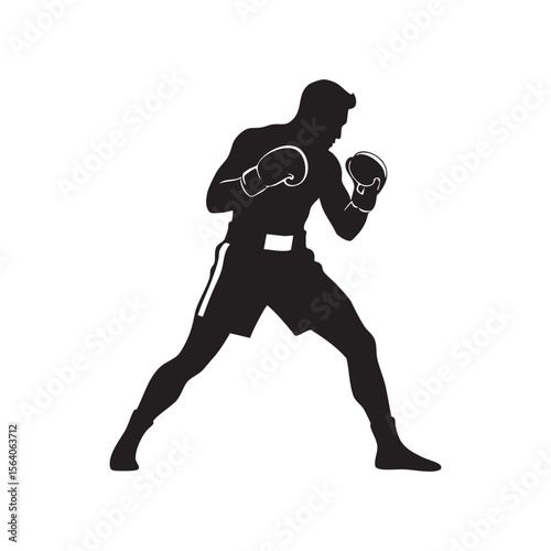 Boxing fighter in stance silhouette isolated on white background
