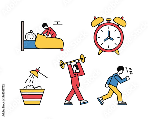 Daily Routine Activities Icons Wake Up Shower Exercise Run
