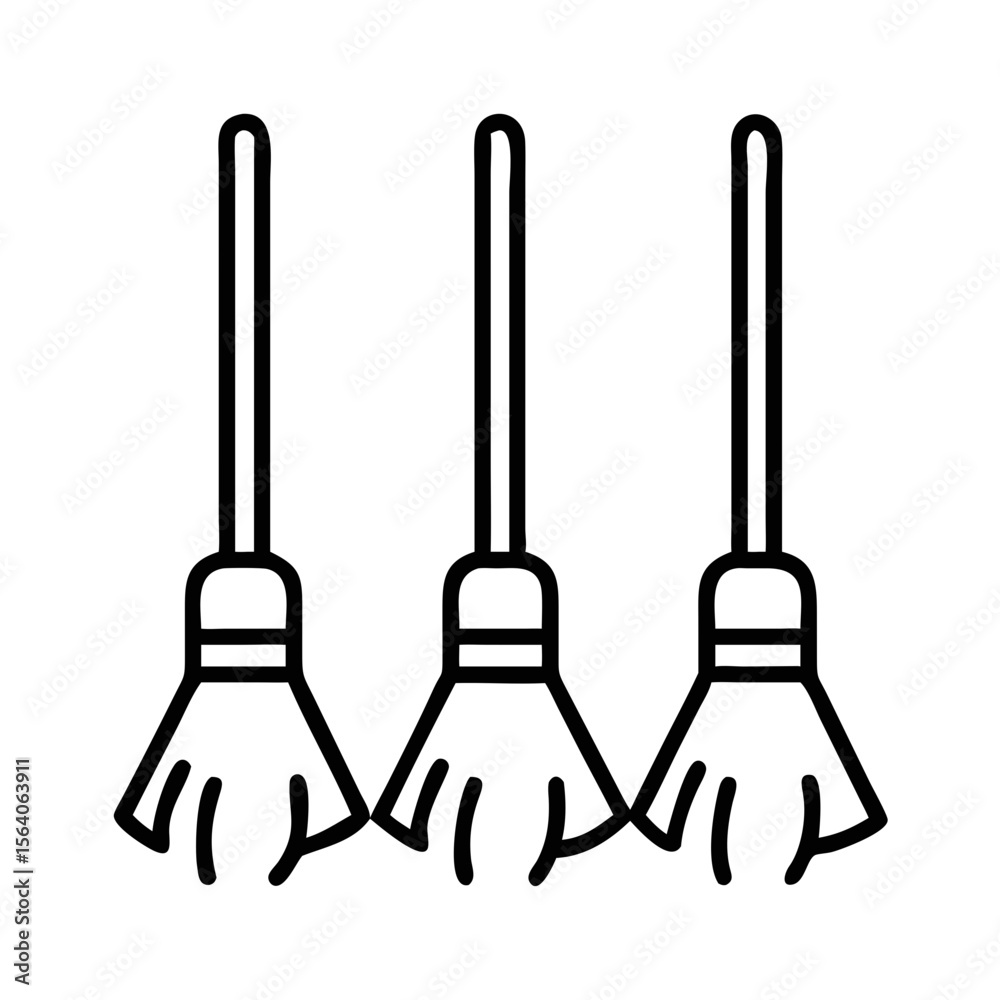 Naklejka premium Three brooms with bristles in a row on a white background