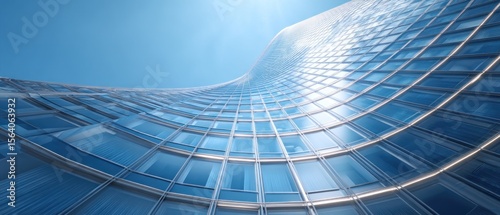 Curved glass skyscraper modern architecture city building blue reflection urban design