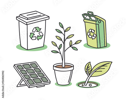Eco Friendly Lifestyle Illustrations Recycling Plant Solar Energy