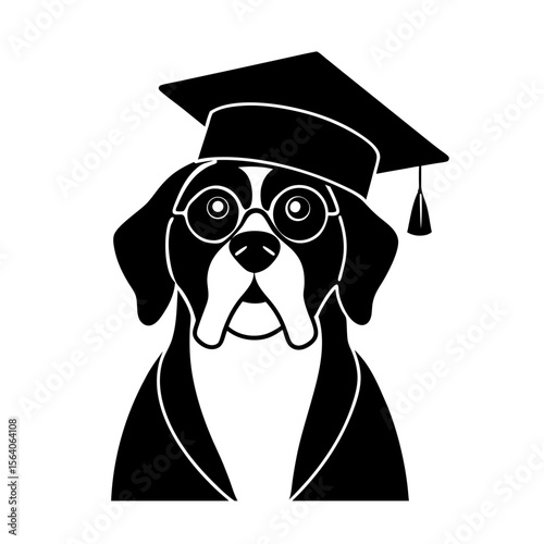 Decent saint bernard dog face vector silhouette art illustration