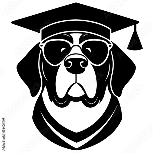 Decent saint bernard dog face vector silhouette art illustration