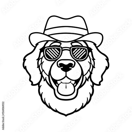 Decent saint bernard dog, dog face vector line art illustration