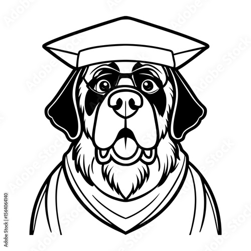 Decent saint bernard dog, dog face vector line art illustration
