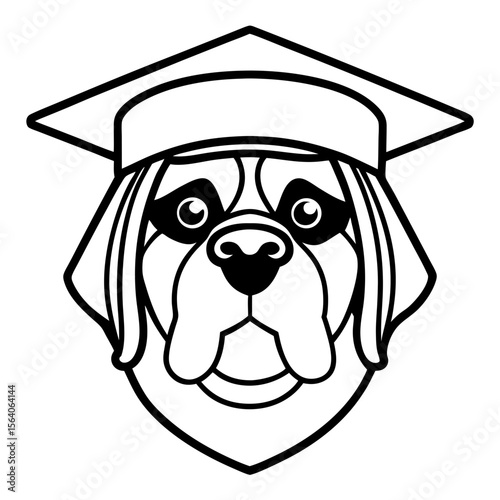 Decent saint bernard dog, dog face vector line art illustration