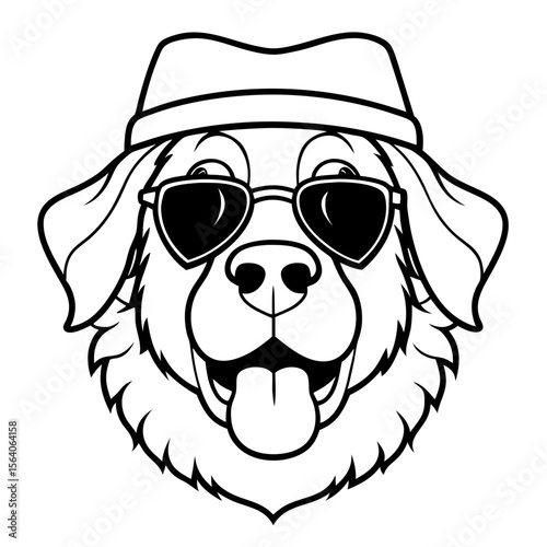 Decent saint bernard dog, dog face vector line art illustration