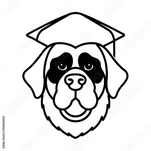 Decent saint bernard dog, dog face vector line art illustration