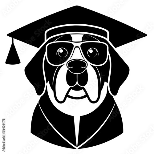 Decent saint bernard dog face vector silhouette art illustration