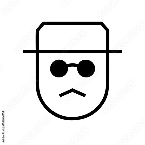 Outline of a man with glasses and a hat in minimalist style  