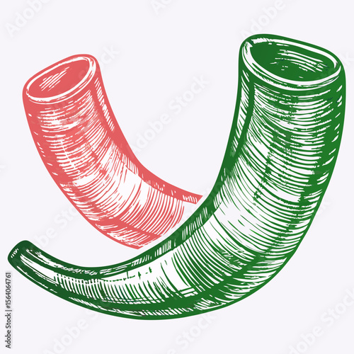 Colorful Hand-Drawn Shofar for Rosh Hashanah Celebrations, Jewish Cultural Traditions, Religious Events, Educational Content, and Holiday Awareness  
