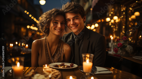 Candlelight Dinner with Couple Looking at Camera