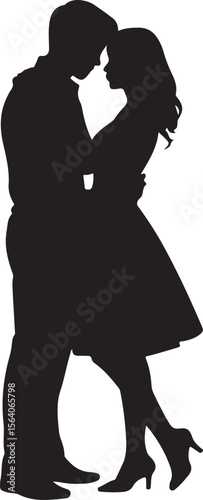 Silhouette of Loving Couple Vector Illustration