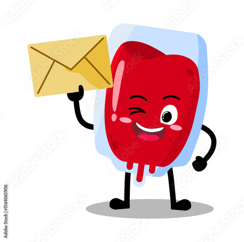 Cute Hand Drawn Blood Bag Holding An Envelope