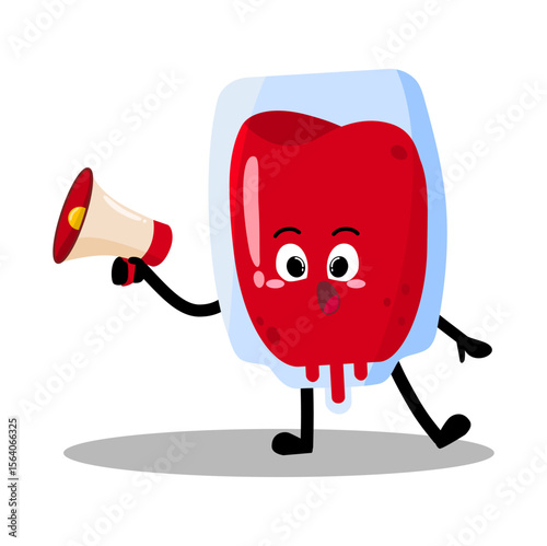 Cute Hand Drawn Blood Bag Speaking Using Megaphone Bravely