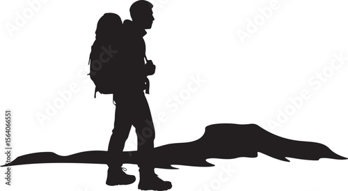 Silhouette of Hiking Backpacker Vector Illustration