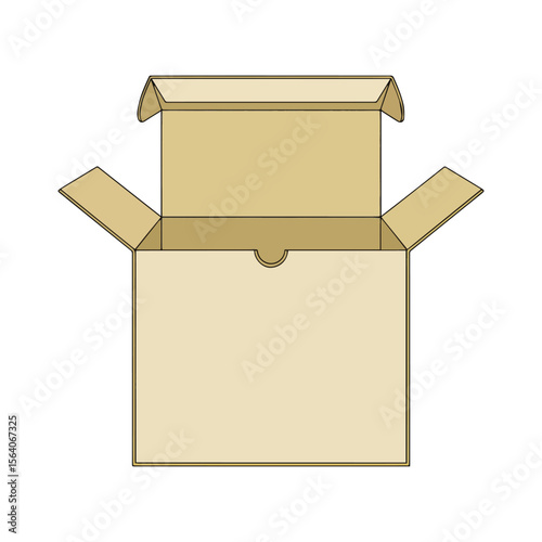 Open cardboard box with flaps open isolated on white background Art & Illustration