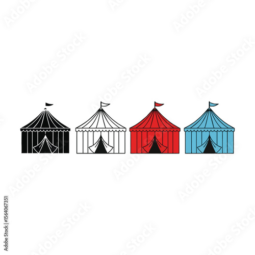 Four circus tents in different colors and styles isolated on white background Art & Illustration