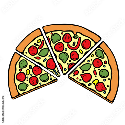 Colorful pizza slices for menu design, food art