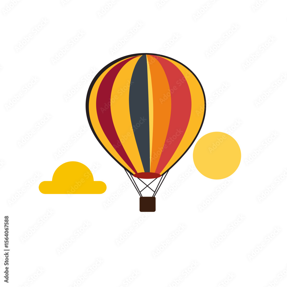 Fototapeta premium Colorful hot air balloon with yellow clouds, travel adventure