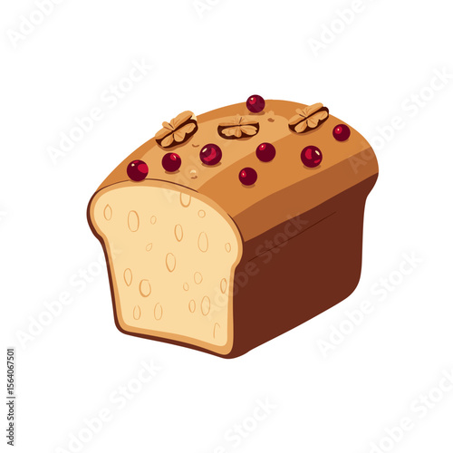 Festive fruitcake with nuts and berries, holiday dessert illustration