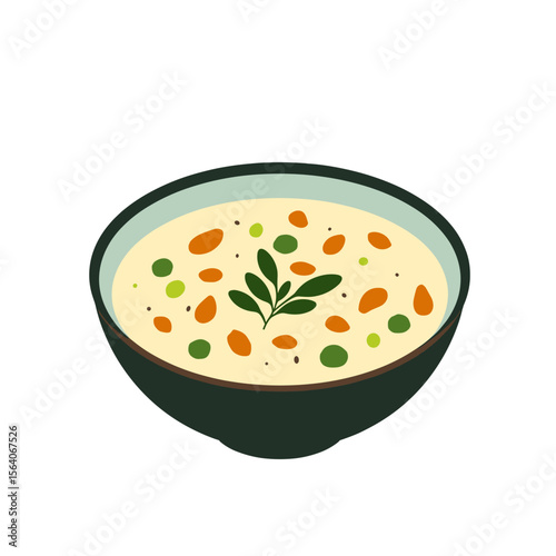 Bowl of soup with vegetables and herbs, healthy meal