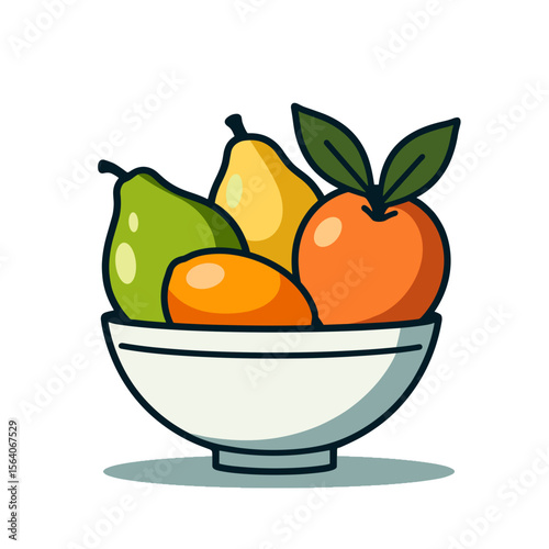 Cartoon bowl of mixed fruits - healthy eating concept