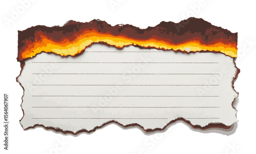 Scalable vector image of a torn and burned piece of paper with jagged,dark burnt tones to warm orange and yellow hues, creating a fire-like gradient effect, easily editable.