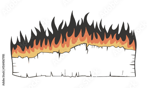 Scalable vector image of a torn and burned piece of paper with jagged,dark burnt tones to warm orange and yellow hues, creating a fire-like gradient effect, easily editable.