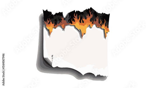 Scalable vector image of a torn and burned piece of paper with jagged,dark burnt tones to warm orange and yellow hues, creating a fire-like gradient effect, easily editable.