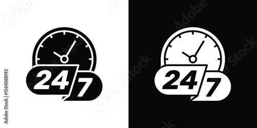 24 7 icon silhouette vector in black colors. flat symbol logo design style