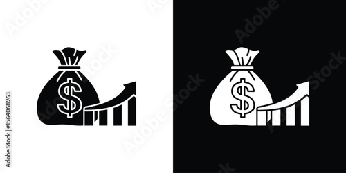 capital gain icon silhouette vector in black colors. flat symbol logo design style