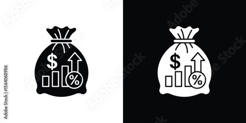 capital gain icon silhouette vector in black colors. flat symbol logo design style