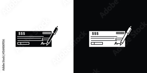Cheque icon silhouette vector in black colors. flat symbol logo design style