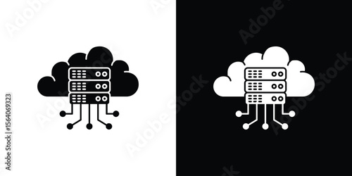 Cloud server icon silhouette vector in black colors. flat symbol logo design style