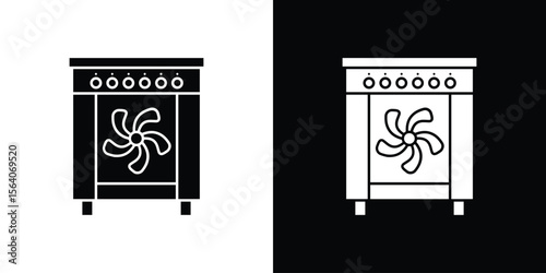 Convection turbofan stove icon silhouette vector in black colors. flat symbol logo design style