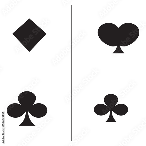 Four black card suits diamond heart clubs spades on white background